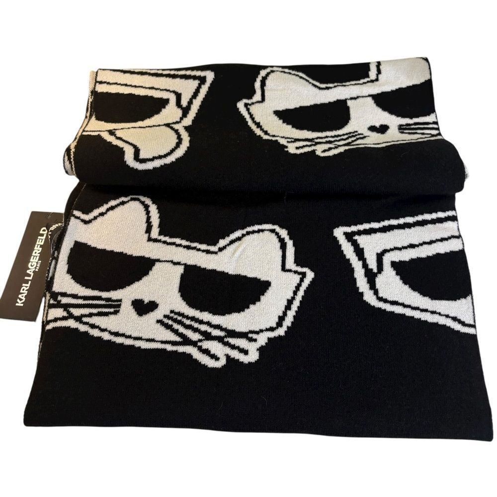 Karl Lagerfeld Paris XoXo Black & White Cat Design Unisex Scarf